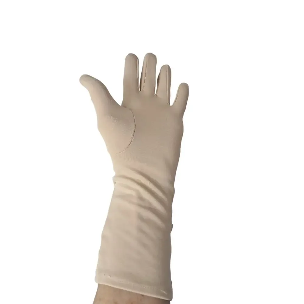 60s Vintage Beige Gloves Elasticized Rouching Stretch Knit Preppy Retro 70s 50s